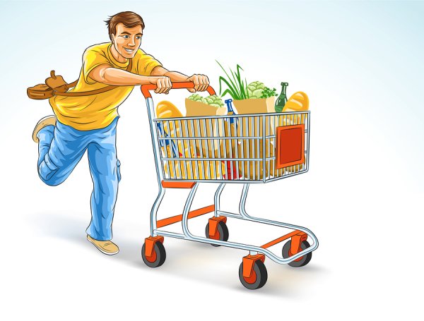 Человек с продуктовой тележкой