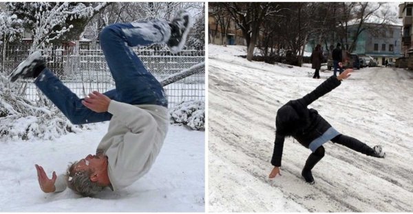 Человек поскользнулся на льду