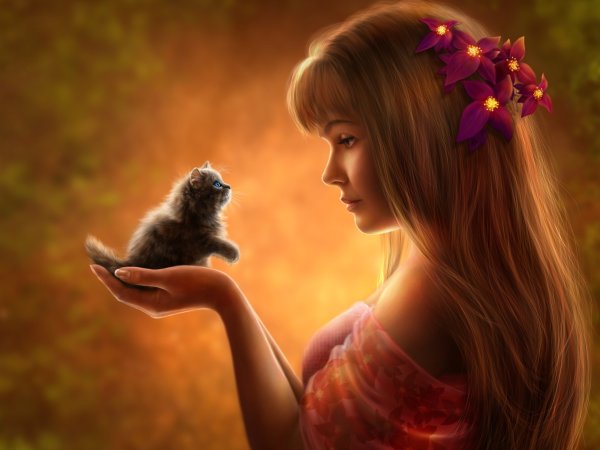 Красивая девушка с котиком
