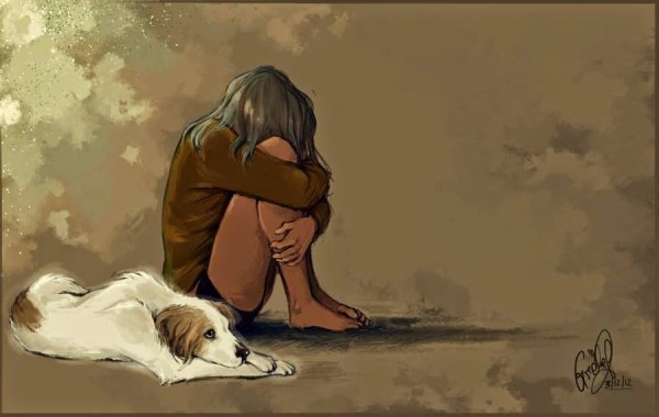 Нарисовать девушку с собакой