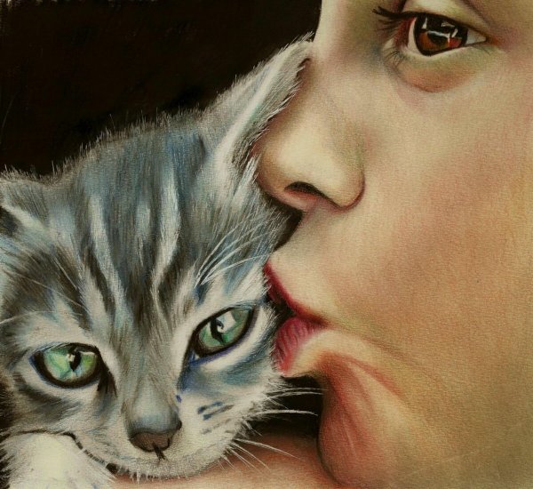 Человек и кошка живопись