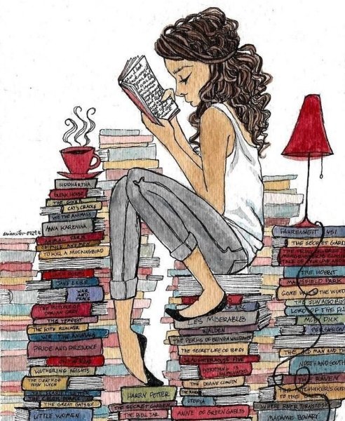 Нарисованная девушка с книгой