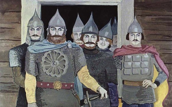Входят семь богатырей семь румяных усачей