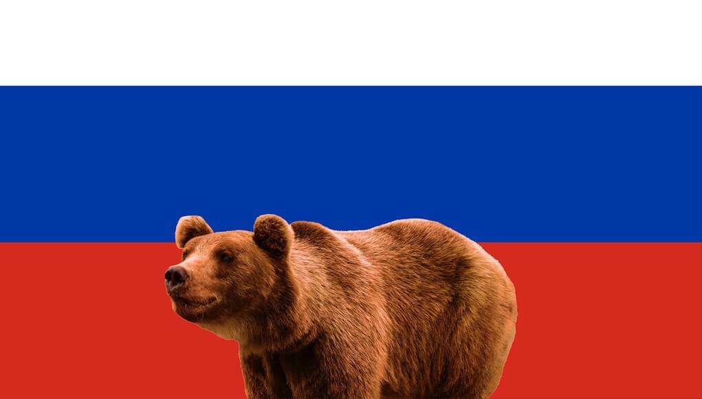 Злой медведь на фоне флага России — Фото на аву