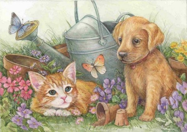 Картина котята и щенята