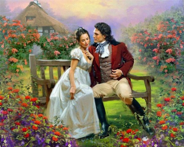 Пара в саду живопись