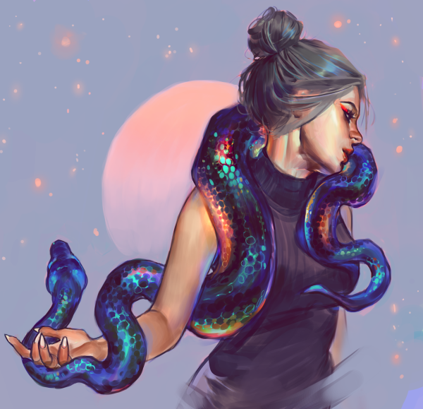 Девушка со змеями арт