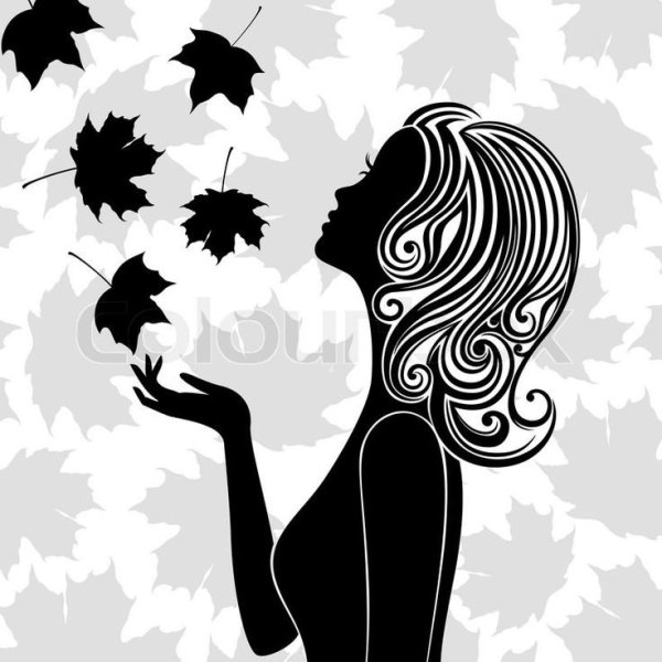 Силуэт девушки с осенними листьями