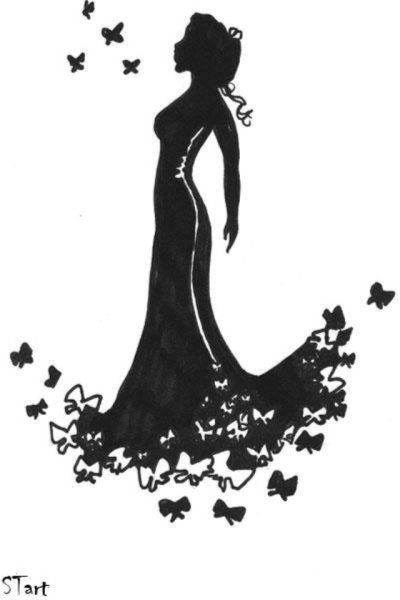 Силуэт девушки в длинном платье