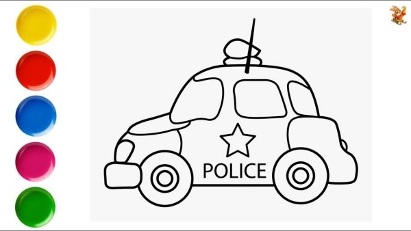 Полицейская машина мультяшная раскраска для малышей
