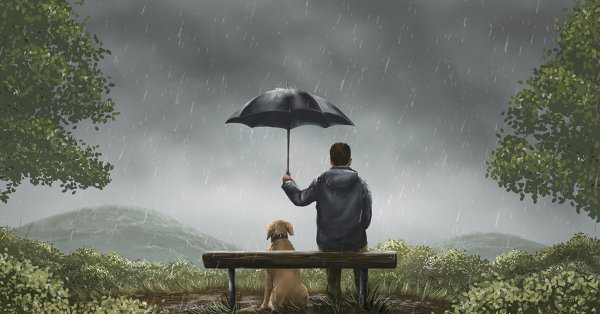 Одинокий человек с зонтом