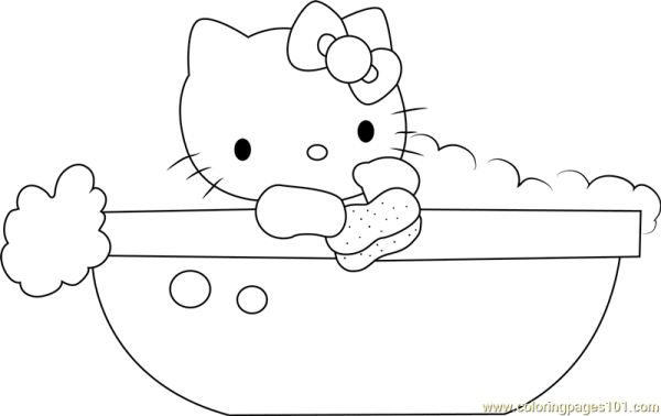 Раскраска с ванной hello Kitty