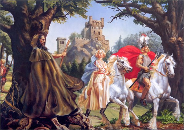 Гвиневра, Король Артур и Мерлин. Художник Ровена Моррилл
