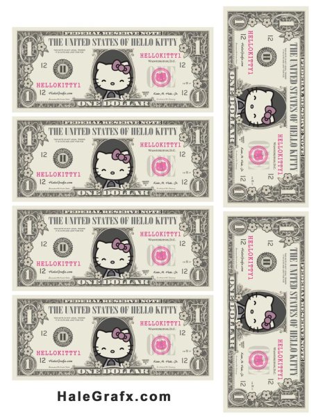 Бумажные деньги с hello Kitty