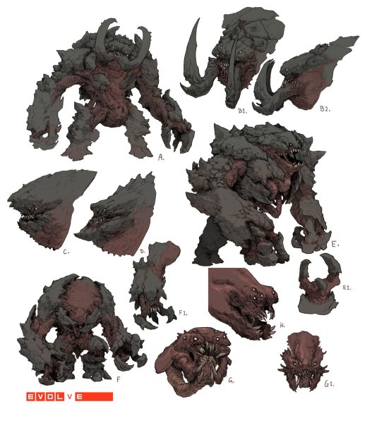 Evolve монстры концепт арт