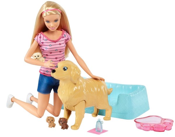Кукла Barbie и собака с новорожденными щенками, 29 см, fdd44