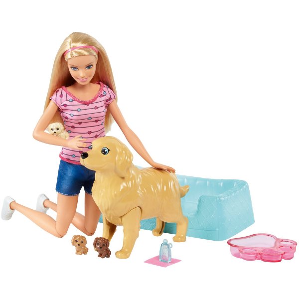 Кукла Barbie и собака с новорожденными щенками, 29 см, fdd44