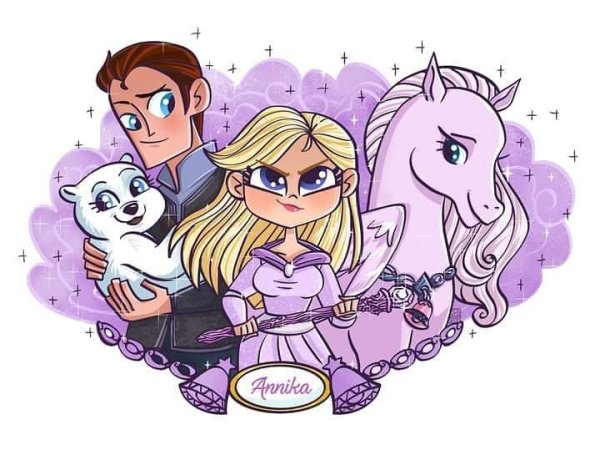 Princess on Pegasus cartoon