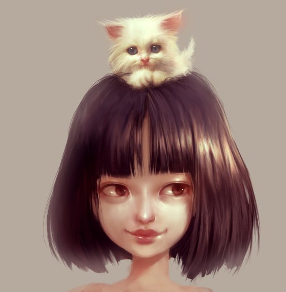 Девочка с котом арт
