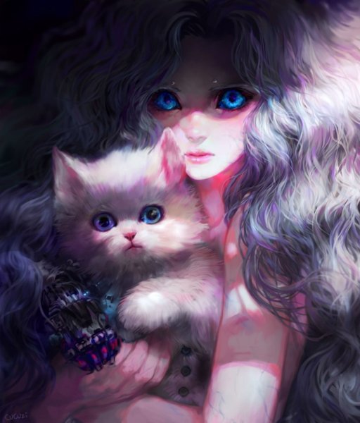 Девушка с котенком арт