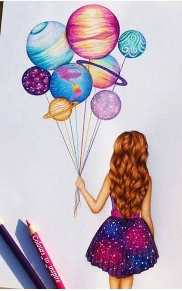 Девушка с шарами нарисованная