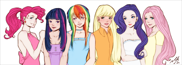 Шесть нарисованных девушек