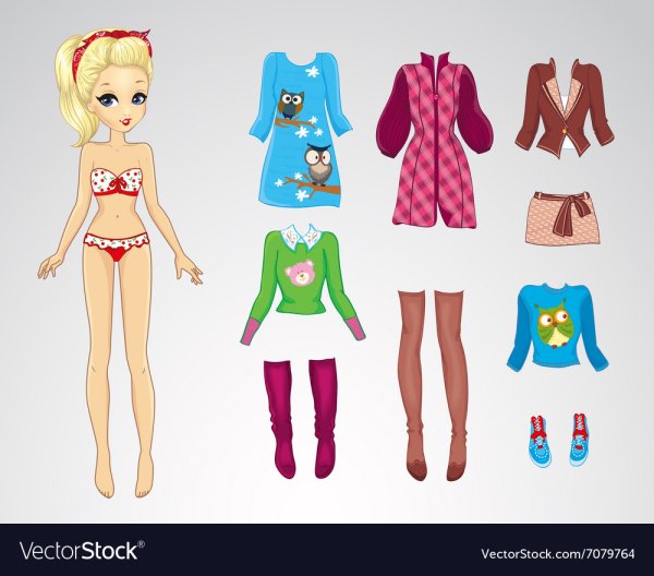 Кукла с одеждой вектор