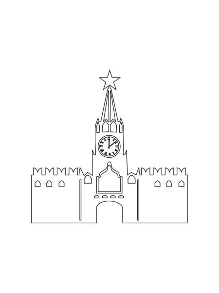 Спасская башня Московского Кремля раскраска