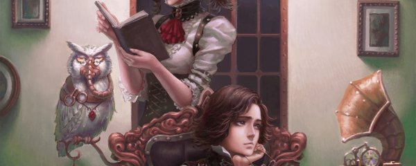 Девушка с совами и книгой арт