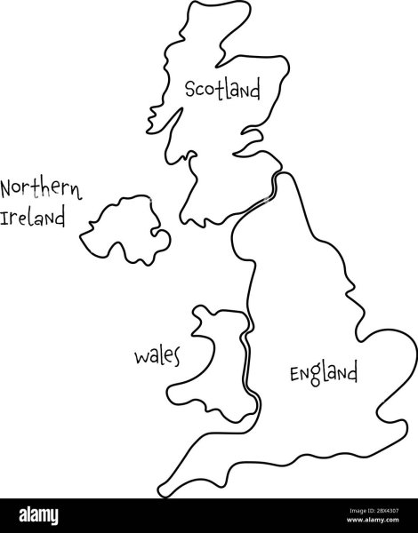 Контурная карта Великобритании на английском языке