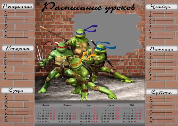 Расписание уроков для мальчиков Черепашки ниндзя