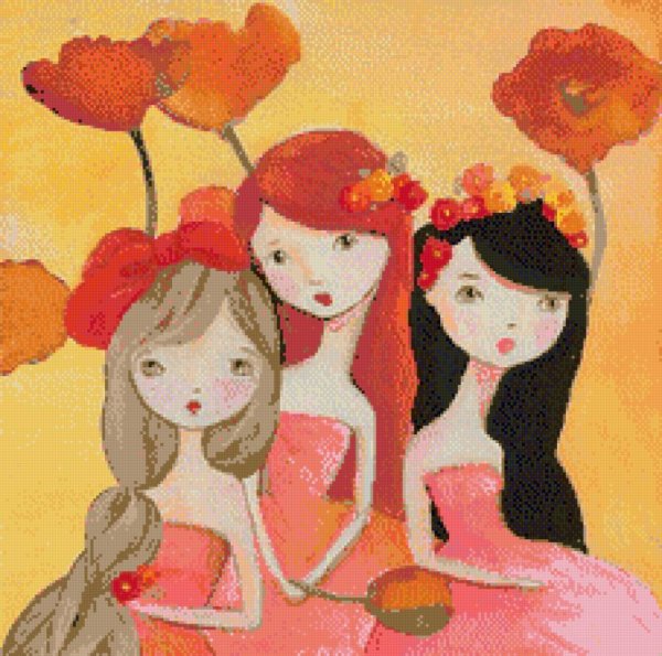 Три девушки с цветами