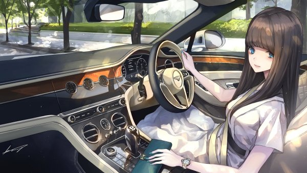Аниме девушки и машины