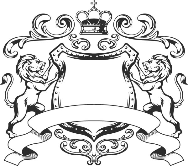 Геральдический щит со львами и короной