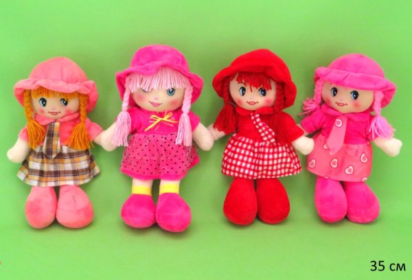 Кукла мягкая "Катюша" с косичками (35см) микс, ИК-6128