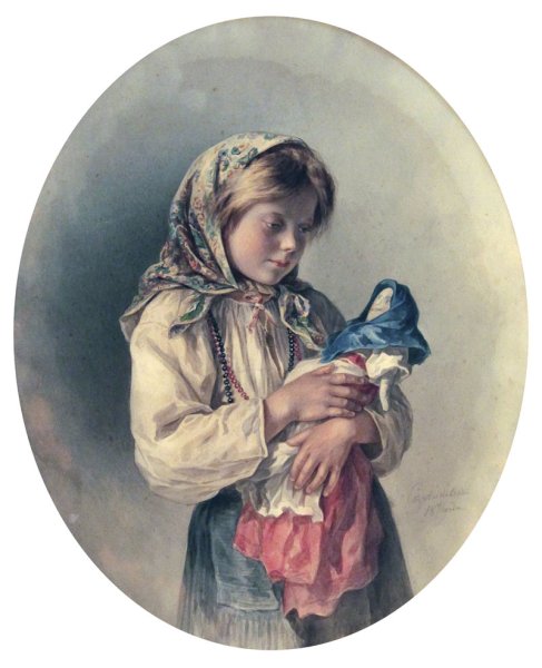 Художник Стрелковский Алексей Иванович "девочка с куклой" (1871г.)