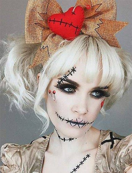 Макияж на Хэллоуин кукла вуду