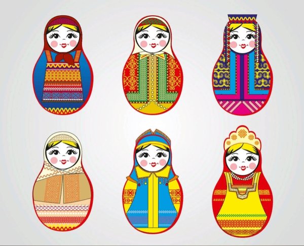 Матрешки в национальных костюмах народов России