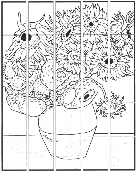 Раскраска Подсолнухи в вазе