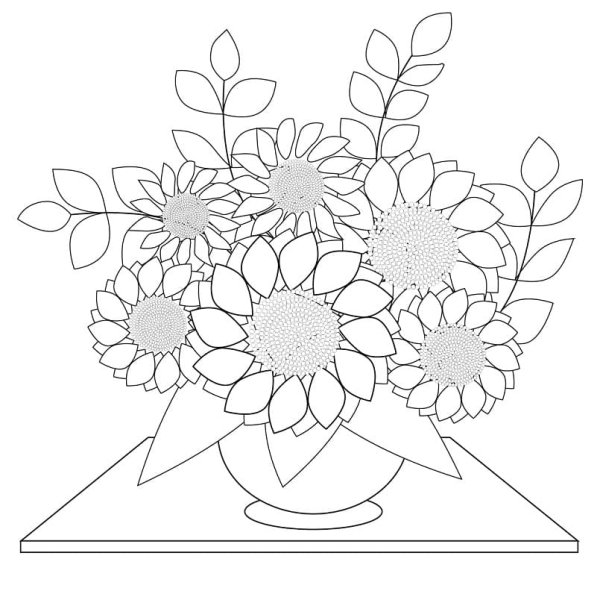 Раскраска Подсолнухи в вазе