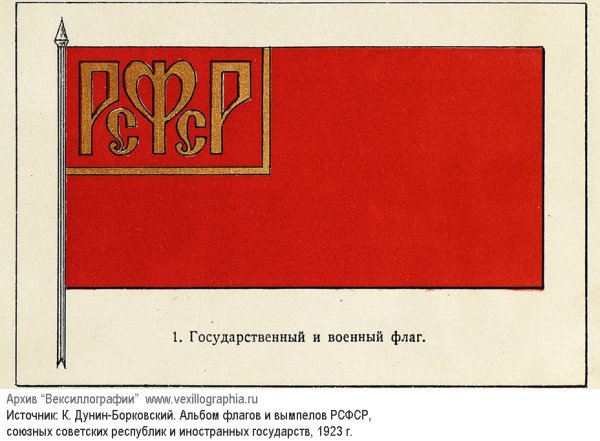 Флаг РСФСР 1918 года на флагштоке