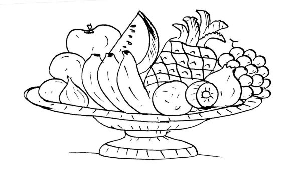 Раскраска корзина с фруктами и овощами