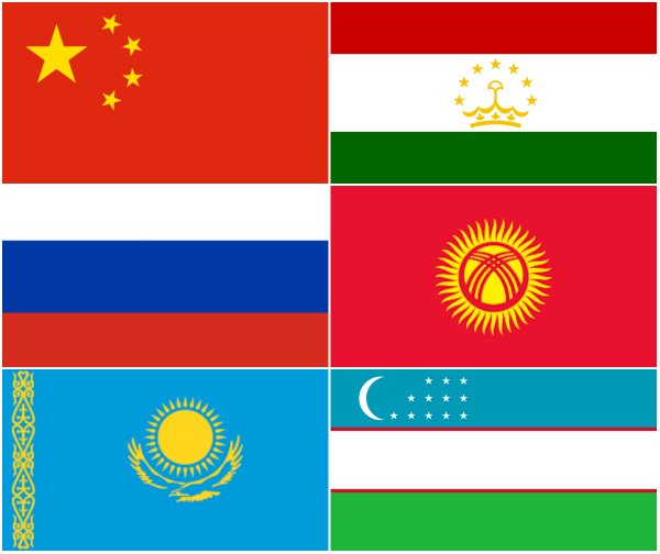 Флаги Узбекистана и Таджикистана и Киргизии