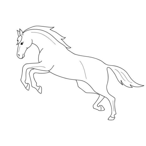 Лошадь в прыжке сбоку раскраска