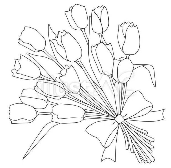 Раскраска букет тюльпанов для мамы