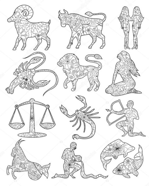 Контурные рисунки знаков зодиака