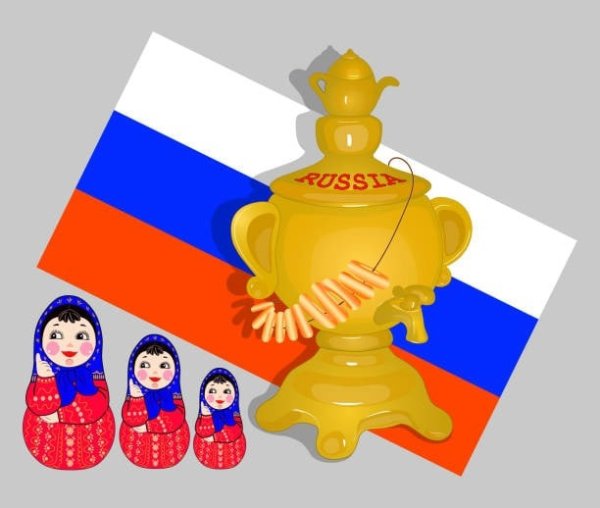 Матрешка самовар флаг России