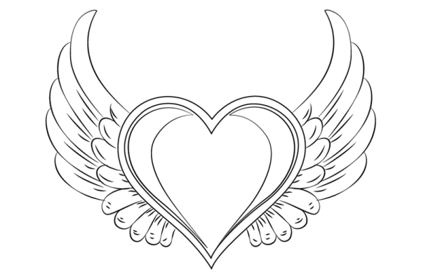 Раскраска сердце с крыльями